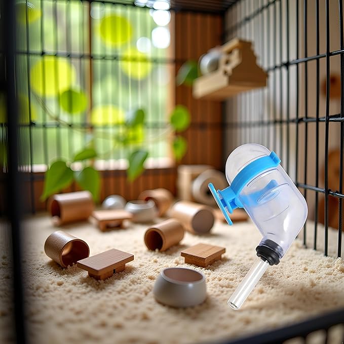Mini No-Drip Water Bottle Feeder for Hamsters Hedgehogs Gliders Rats Mice and Other Small Pets and Animals, Hamster Water Bottle Dispenser Feeder for Cages, Crates or Wall Mount