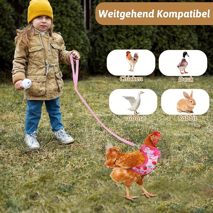 Prasacco Chicken Harness and Leash Set, 2 Pack Adjustable Chicken Vest with Leash Soft Polyester Breathable Harness for Hens Ducks Geese Training Walking M Size