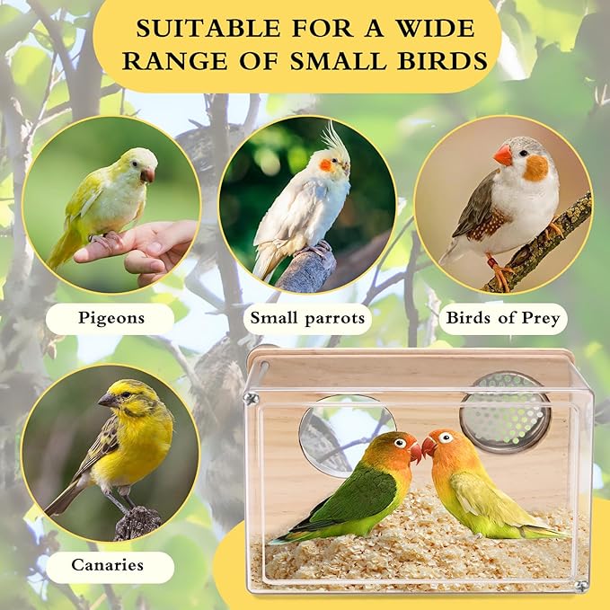 Parakeet Nesting Box for Cage, High-Transparent PET Parakeet Nest, Versatile Bird Houses for Canary, Lovebird and Parrot, Bird Boxes for Nesting with Wood Perch, Bird Cage Accessories (M, Rectangle)