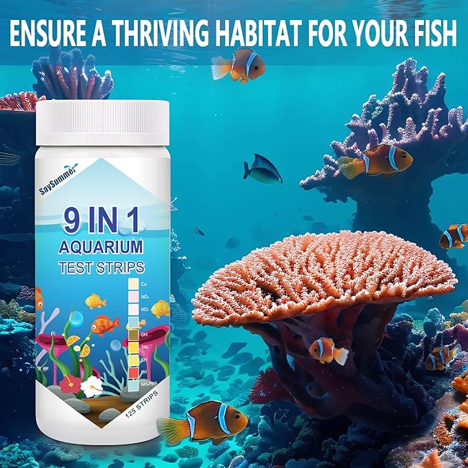 Aquarium Test Strips for Fish Tank: 9 in 1 Aquarium Ammonia Test Strips for Fish Tank - 125 Counts Aquarium Water Test Kit Testing Ammonia Nitrogen, Copper, pH and More