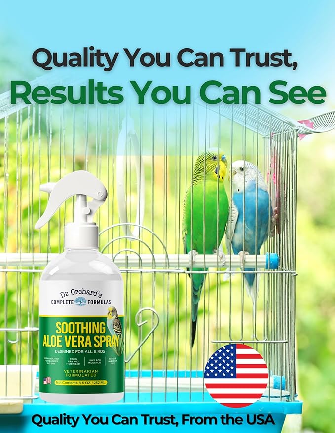 Dr. Orchard's Aloe Vera Bird Spray, Natural Bath Solution for All Birds, Itch Relief, Deep Hydration, Safe for Ingestion, Residue Free, 8.5 oz