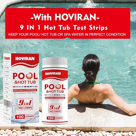 Pool Salt Test Strips, Hot Tub Spa Test Strips 9 in 1, 100 Strips | Pool Testing Kit for pH,Total Alkalinity,Salt, Copper,Total Hardness,Cyanuric Acid,Total Chlorine,Free Chlorine,Bromine