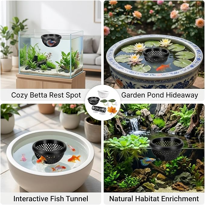 CZFDHP Betta Hammock, Floating Betta Hide, 6 PCS Fish Tank Decorations with Aquarium Plants, Betta Fish Tank Accessories for Resting and Hiding, Multi-Functional Play Spaces with Leaf Pads and Tunnel