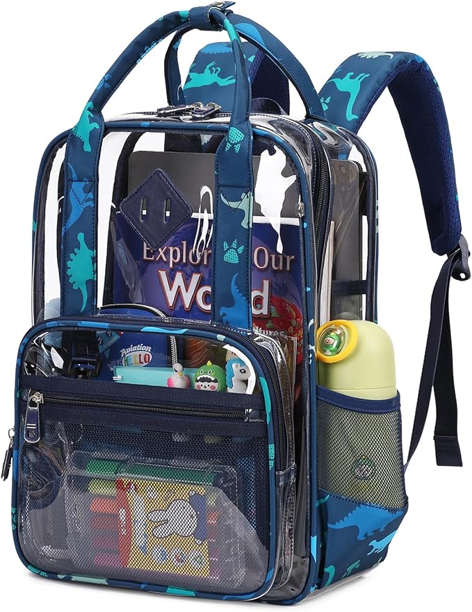 MOONBABY Small Clear Backpack for School Transparent Bookbag for Kids Heavy Duty PVC See Through Backpack Stadium Approved