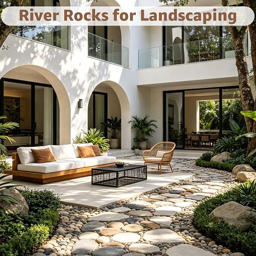 10lbs Natural River Rocks, 1''-2'' Decorative Stones, Aquarium Pebbles | Water-Washed Natural Finish, Hand-Picked, for Plants, Fish Tank, Garden, Paving, Fountain, Walkways and Outdoor Landscaping