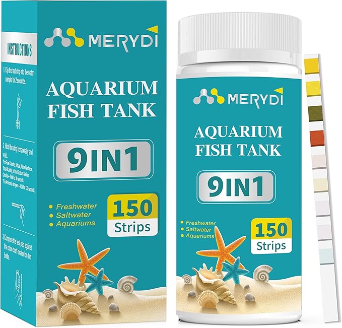 Aquarium Test Strips, 9 in 1 Fish Tank Test Kit for Freshwater Ponds, 150 ct Quick & Accurate Water Testing Iron Copper Sodium Chlorine Nitrate Nitrite Total Alkalinity Hardness Free Chlorine pH