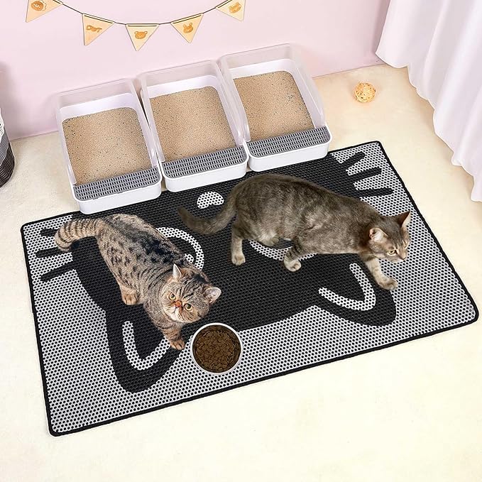 Bienbee Cat Litter Mat, 46"x27" Jumbo Litter Mat Double Layer Litter Trapping Mat,Reduces Tracking and Keeps Floors Clean, Black Cat XL