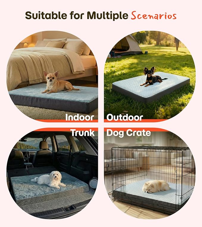 Dog Bed for Crate, Extra Large Cooling Mat for Dogs, Waterproof Dog Bed with Dual Surface Removable Washable Covers, 35 x 22 Inch Pet Bed with Egg Crate Foam