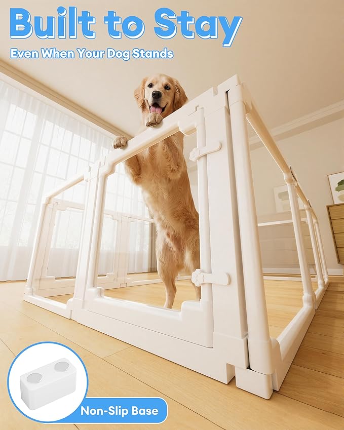 Clear Acrylic Dog Playpen Indoor,Tool-Free Assembly & Easy Clean,24 in Puppy Playpen with Door for Small Dogs/Cats/Rabbits/Pigs/Ferret,Indoor and Outdoor Use,10 Panels(White)