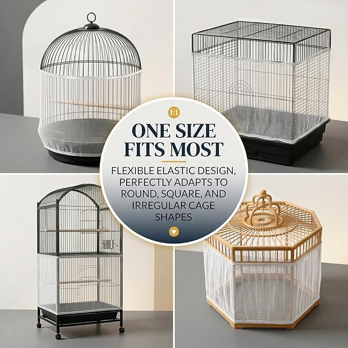 RAINFLOW 2Pcs Bird Cage Seed Catcher - Black White Bird Cage Cover, Birds Cages Netting Skirt Birds Cages Seed Catcher Guard for Parrot Parakeet Enclosures