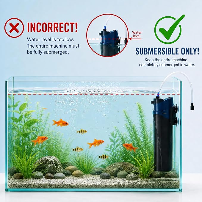 132GPH Fish Tank Filter Aquarium Green Clean Submersible Machine, U-V for Aquarium for 10-60 Gal Tank