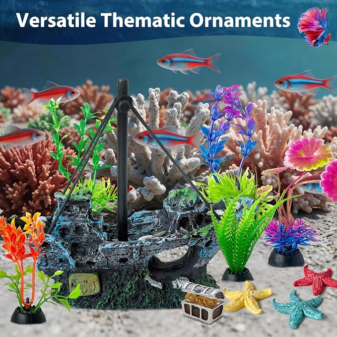 10Pcs Tank Accessories for Beta Fish,Small Fish Tank Decorations, Beta Fish Tank Starter Kit