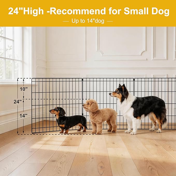 Dog Playpen with Top Cover and Bottom Pad - Foldable Metal Puppy Play Pen,24x24in 8 Panels Dog Playpen with Door for Indoor Outdoor,Heavy-Duty Pet Exercise Fence for Small Medium Animals