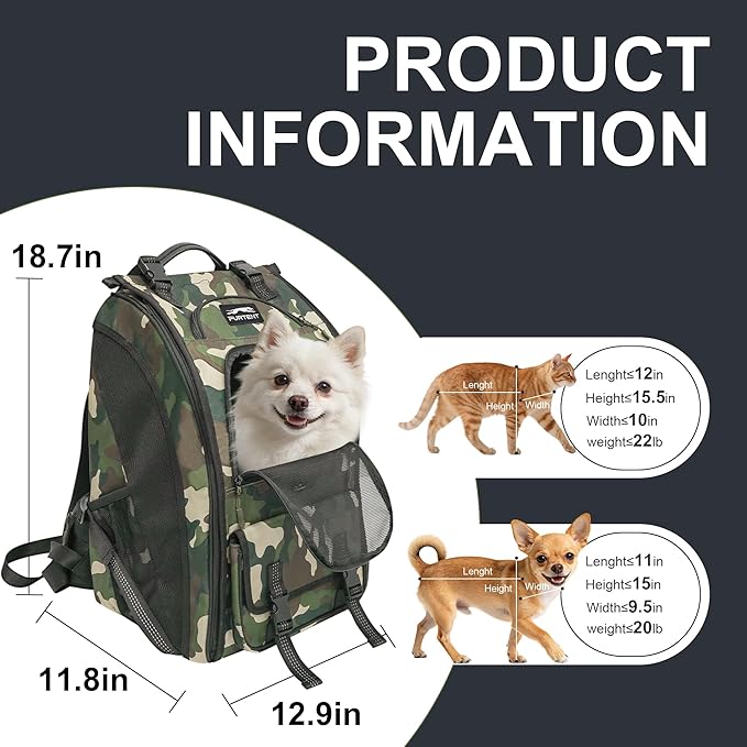 Dog Carrier Backpack for Medium Dogs up to 22 IBS, Dog Hiking Backpacks with Multi Compartment Storage & Adjustable Straps, Waterproof Pet Backpack for Climbing Cycling