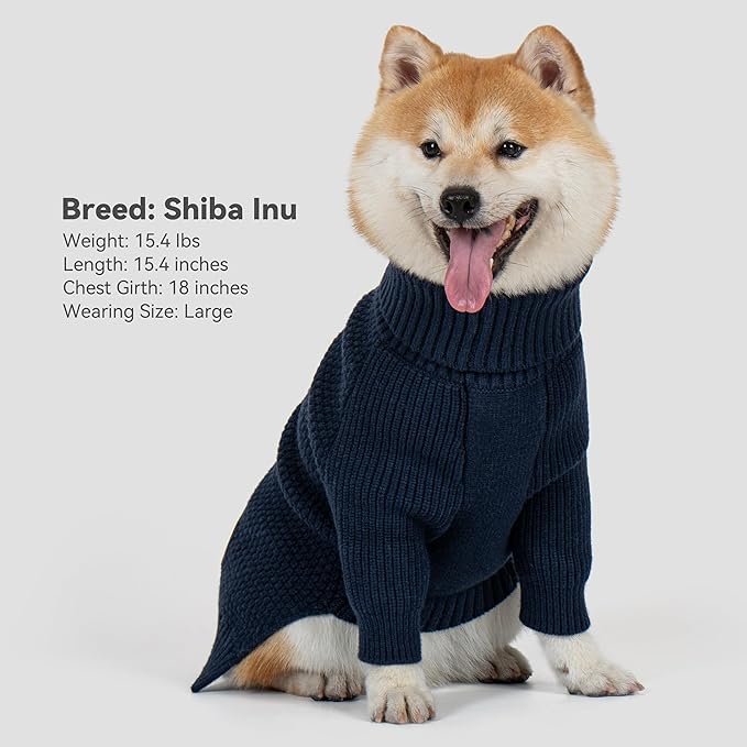 cyeollo Dog Sweaters for Small Dogs Boy, Pullover Turtleneck for Dogs Male, Knitted Doggy Fall Winter Warm Cold Weather Dog Clothes Apparel with Sleeves, Navy L