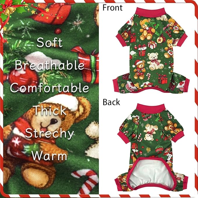 Xpudac 4 Pack Dog Christmas Pajamas Reindeer Puppy Clothes Cute Santa Claus Dog Pajamas Costumes Outfit Red Green XL