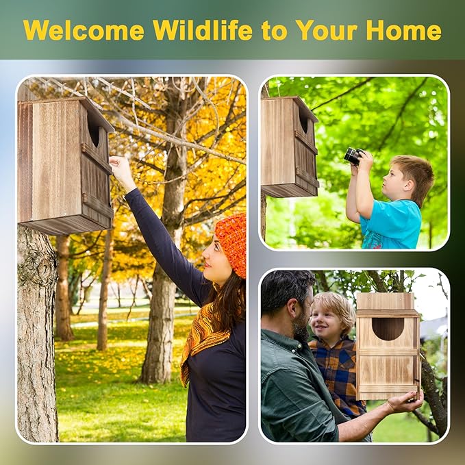 4 Pack Half Round Owl Houses, Bird Houses for Outside, Wooden Owl Nest Box Large Opening Screech Outdoor Bird's Box, for Wildlife Screech, Barred, Great Horned, Barn Owls, Assembly Required