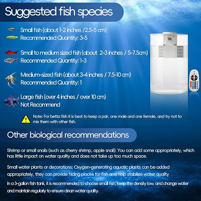 3 Gallon Self Cleaning Fish Tank, Aquarium Starter Kit for Betta, Shrimp & Small Fish, Nano Aquarium with Filter and Light (17 Color Choices),360 View for Small Fish, for Home, Office Best Gifts
