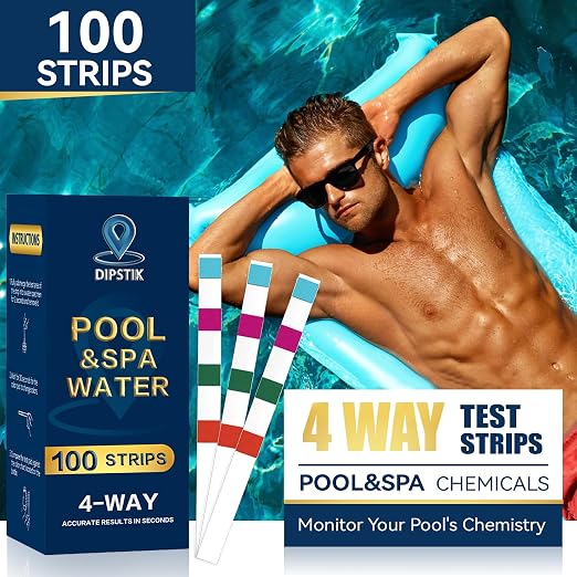 Pool Test Strips,100 Strips Pool and Hot Tub Test Strips | Swimming Pool Test Strips for Total Alkalinity, pH, Free Chlorine(Bromine),Cyanuric Acid-Pool Spa Water Test