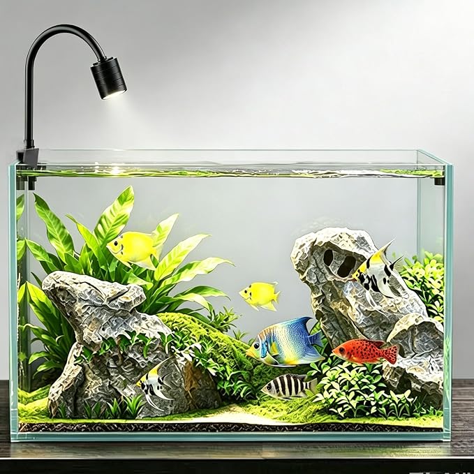 LED Aquarium Light, Fish Tank Clamp 3-Color Light with 10-Level Dimming | 3/9/12H Timer, 720° Adjustable Gooseneck, Ideal for Nano Aquarium, Freshwater & Saltwater Tanks, Plant Growth