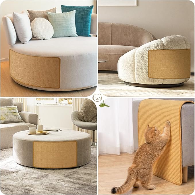 Graciadeco Carpet Cat Scratching Mat Sisal, 2 Packs Sisal Fabric Large 23.6" x 15.7" Scratching Pad for Indoor Cats with Adhesive Hook Loop Tape, Cat Scratching Rug Wall Scratchers for Indoor
