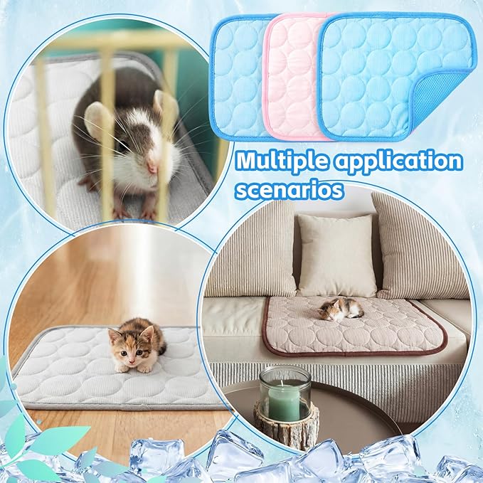 Jetec 3 Pcs Bunny Guinea Pig Beds Soft Bunny Mats Warm Guinea Pig Mat Small Animal Bed Pads Fleece Sleeping Pads for Indoor Rabbit Hamster Squirrel Hedgehog Chinchilla (Ice Silk,Summer,Pink)
