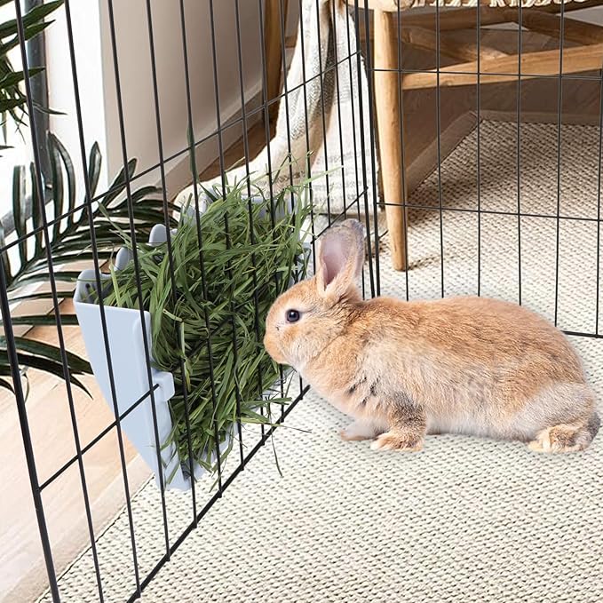 Hypeety Rabbit Hay Feeder - Automatic Plastic Cage Accessory for Guinea Pigs, Chinchillas, and Small Animals (Blue)