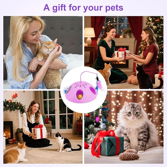 Cat Toys, Interactive Cat Toy for Indoor Cats, Automatic Interactive Kitten Toy, Fluttering Feather, Track Balls, Rotating Track Feather Enrichment Kitty Toys for Multi-cat Family (Pink)