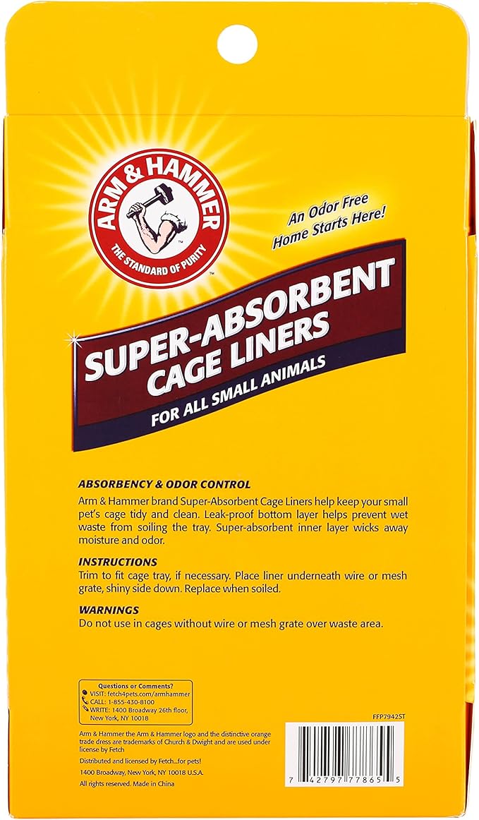 Arm & Hammer Super Absorbent Cage Liners for Guinea Pigs, Hamsters, Rabbits & Small Animals, Odor Control Cage Tray Liners for Wire or Mesh Grate Cages, Trim to Fit, 7 Count - 48 Pack