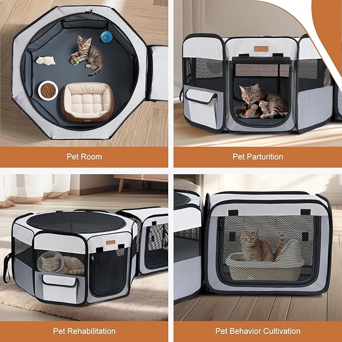 Want to Give Your Kittens & Puppies a Safe, Independent Space? Try Lekereise: 47"×16" Portable Cat Playpen, 2-in-1 Dog Playpen, Independently Usable, with a Carry Bag. Play Freely Anywhere!