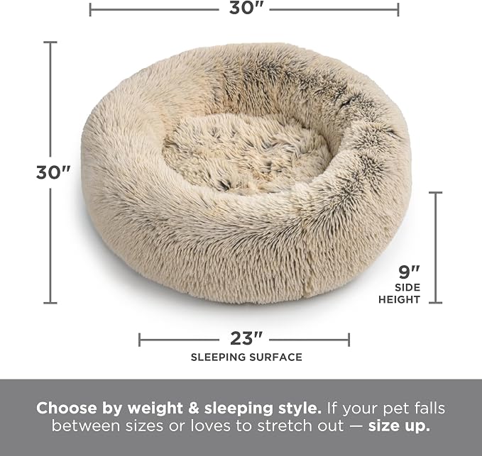 Best Friends by Sheri The Original Calming Donut Dog Bed for Medium Dogs up to 45 lbs, Shag Faux Fur, Gray, Medium, 30" x 30"
