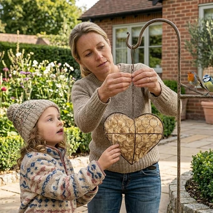 Handmade Fiber Bird Nesting Heart – Natural Nesting Material for Wild Birds, Refillable Jute & Cotton Holder for Garden, Patio & Outdoor Decor (2pcs)