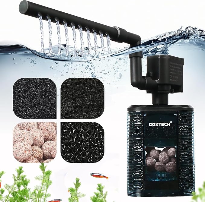 Fish Tank Filter for 20-40 Gallon Aquariums – Ultra Quiet Double Sponge Filter with Built-in Water Pump & 4-Stage Filtration System
