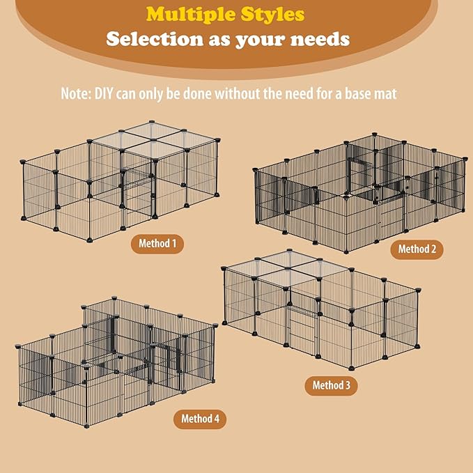 18 Panels Small Animal Playpen, Small Animal Cage with 2 Doors, Metal Wire Yard Fence for Rabbits, Guinea Pigs, Hamsters, Chicken, Hedgehogs, Indoor Outdoor Pet Cage C&C Cage Black