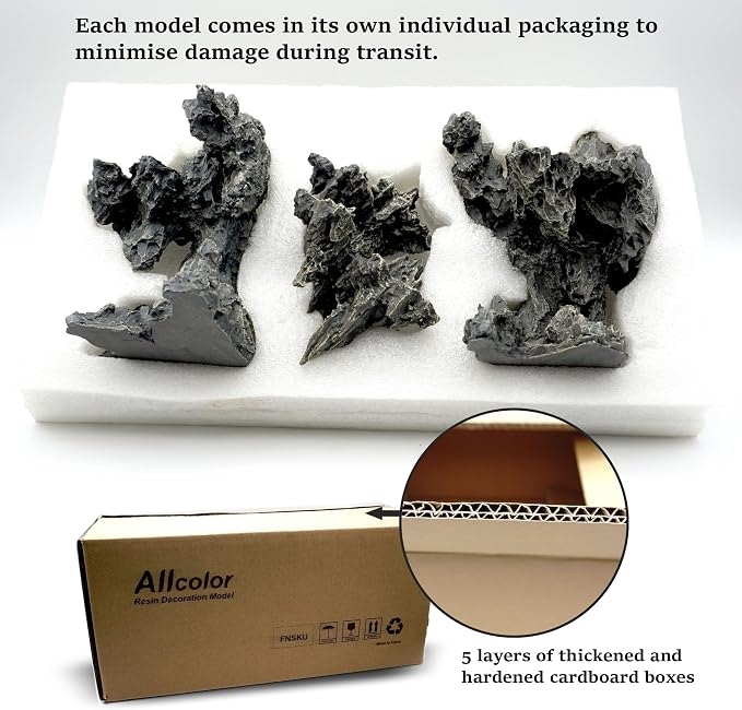 Allcolor Aquarium Rock Decor, 3-Piece Elf Island for 5-10 Gallon Tanks | Build a floating-island aquascape with three adjustable rock formations and a magnetic center piece.
