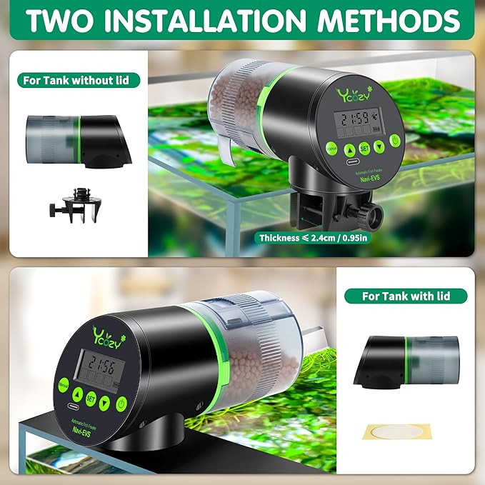 Ycozy Automatic Fish Feeder Rechargeable with USB Cable Moisture-Proof Intelligent Electric Fish/Turtle Feeder for Aquarium & Fish Tank (Plug Powered-EVS)