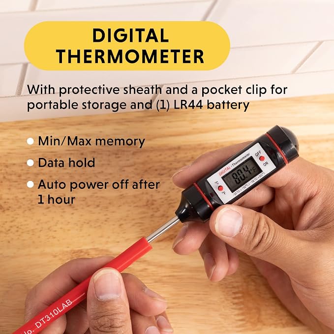 General Tools Digital Thermometer #DT310LAB, 8 Inch Extra Long Stainless Steel Probe, -58 to 302 degrees Fahrenheit (-50 to 150 degrees Celsius) Range with High and Low Alarms, Auto-Off