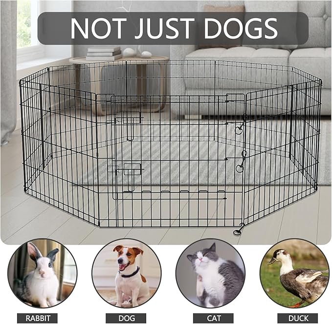 PETIME Foldable Metal Dog Exercise Pen/Pet Puppy Playpen Kennels Yard Fence Indoor/Outdoor 8 Panel 24" W x 36" H with Top Cover (with top Cover, 8 Panels 36" H)