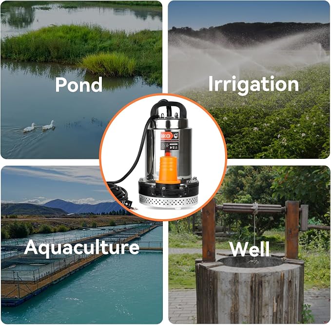 BACOENG DC 24V Solar Water Pump, Submersible Well Pump 23FT, 24GPM Lift for Farm & Ranch