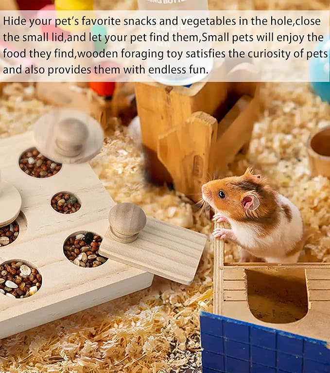 Wooden Hamster Foraging Toys,Enrichment Foraging Toy Guinea Pig Interactive Hide Treats Puzzle Snuffle Game Small Animal Chew Toys for Chinchilla Rat Bunny Hedgehog Gerbils