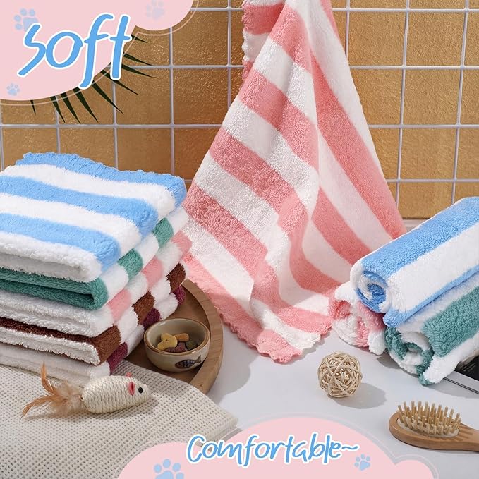 Moukeren 20 Pcs Guinea Pig Fleece Bedding Blankets Bulk Washable Small Animal Fleece Cage Liners Pet Sleeping Mat Cover for Hamster Chinchilla Rabbit Hedgehog (12 x 12 Inch,Striped Style,Multicolor)