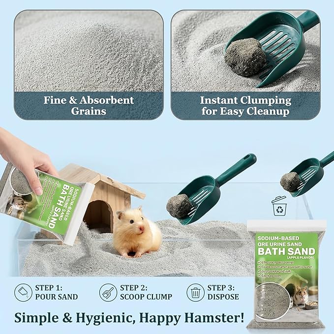 Sukh Hamster Desert Sand 14OZ - Hamster Bedding Coarse Play Sand for Reptile Gerbil Chinchilla Chicken Bird Guinea Pig Cage Accessories Fish Tank Odor Control Hides Dig Pee (Apple Scent)