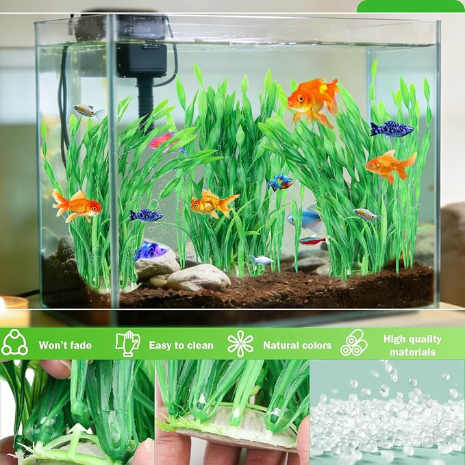 QUOZUO Fish Tank Decorations Seaweed Large Plants, Green Artificial Plants for Aquarium, Fish Tank Accessories, Aquarium Decor Plastic Plants 3pcs