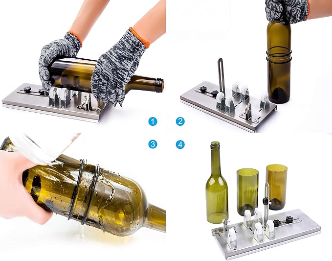 Glass Bottle Cutter, Upgraded Bottle Cutting Tool Kit for Round Bottles | 5-Wheel Bottle Stability, Adjustable Cutting Position, Spare Blade, Complete DIY Glass Cutting Kit for Round Bottles