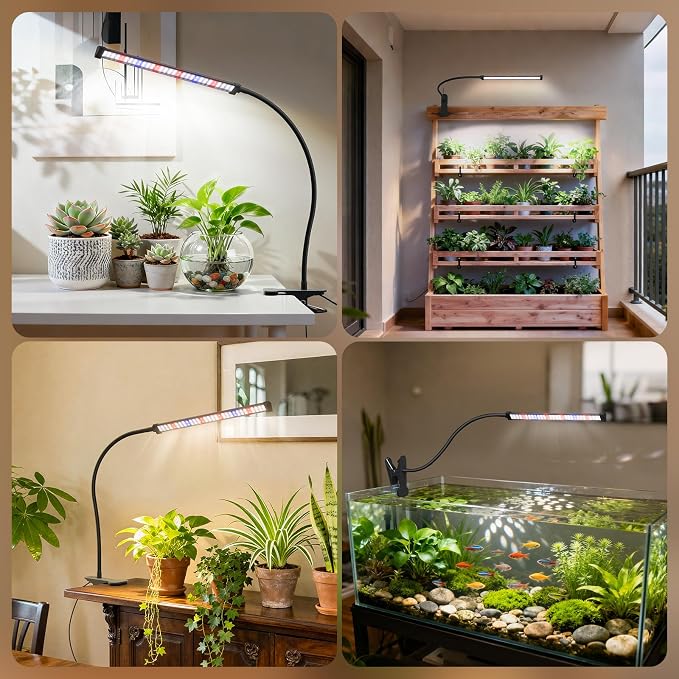 LED Grow Lights for Indoor Plants, Clip-On Clamp, Single Head | Flexible Metal Arm with Silicone Sleeve, 5700K Full Spectrum, CRI 85+, 4/8/12/18H Daily Timer, 5 Brightness Levels