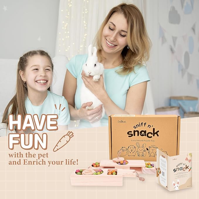 SoulThinkĀ® Advanced Interactive Wooden Pet Rabbit Toys - Sniff n' Snack Bunny Chew Toys for Rabbit Treats, Suited for Chinchilla Foraging, Guinea Pigs Boredom, and Hamster Enrichment (2 Set)