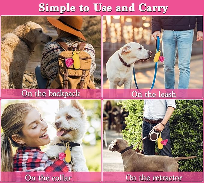 WDFAACK Biodegradable Dog Poo Bags with Holder-240 Large Poop Bags, Corn Starch Blended Compostable Bag, Extra Thick Strong Leak Proof Waste Bag for Dogs (Pink)