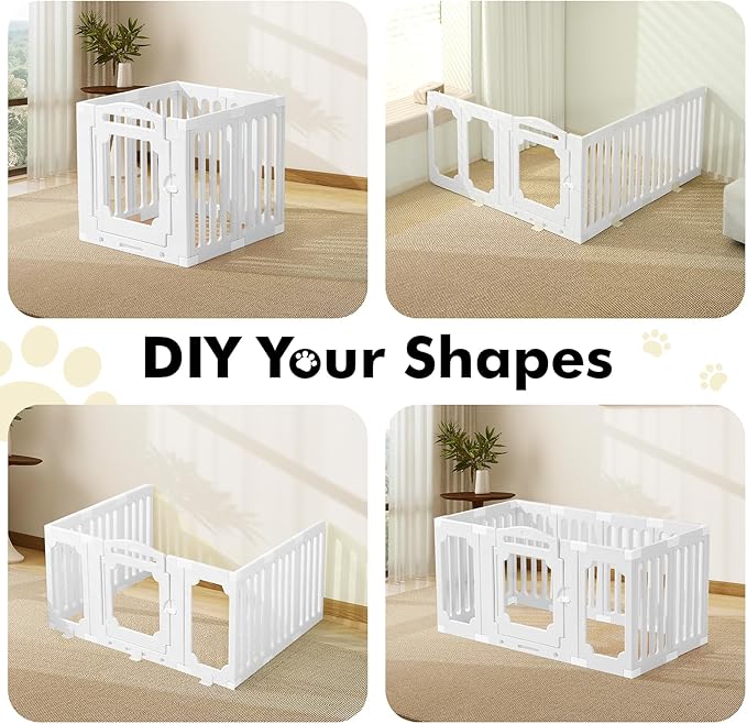 Ancaixin Modern Clear Acrylic Dog PlayPen for Indoors, 25.5Inch Tall & 11-Panel Metal-Free Puppy Playpen for Small and Medium Dogs, Tool-Free Assembly, Easy Assemble Pet Fence with Door Lock (White)