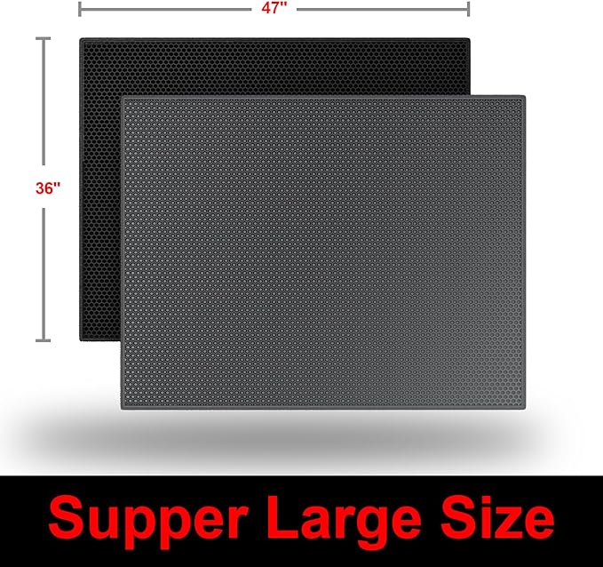 Waretary Cat Litter Box Mat: 47"x 36" Waterproof Kitty Cat Litter Trapping Mat, Easy-clean Double-layer Scatter Control Pad Rug(Grey)