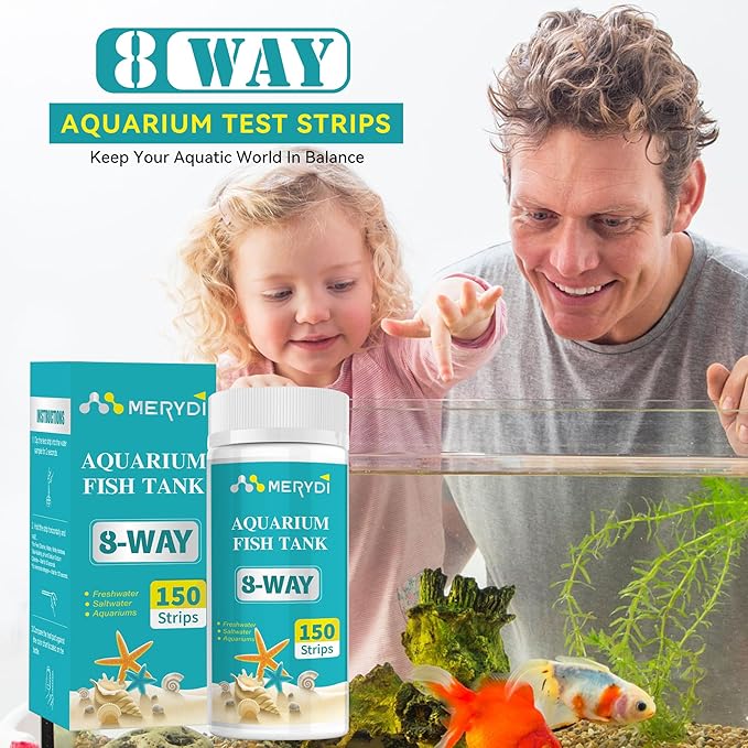 Aquarium Test Strips 8 In 1, 150ct Aquarium Ammonia Test Strips for Saltwater Freshwater Aquariums,Pond Fish Tanks, Aquarium Test Kit-Test pH, Alkalinity,Nitrate,Ammonia and More